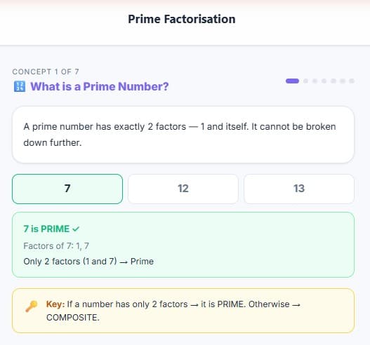 An interactive lesson where the student chooses the answer and gets instant feedback